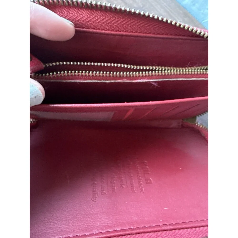 Pola - PU Red Leather Long Clutch Trifold Wallet Credit Card ID Purse Wristlet